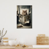 Katze auf der Toilette Lesen einer Zeitung Poster (Küche)