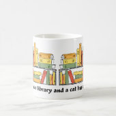 Katze auf der virtuellen Bibliothek, die von Hand  Kaffeetasse (Mittel)
