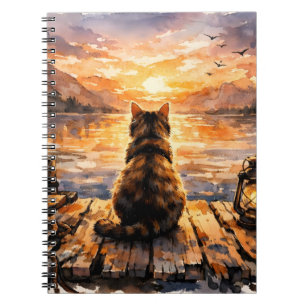 Katze auf Dock bei Sonnenuntergang Notizblock