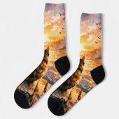 Katze auf Dock bei Sonnenuntergang Socken (Linkes Detail)