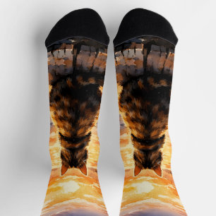 Katze auf Dock bei Sonnenuntergang Socken