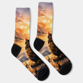 Katze auf Dock bei Sonnenuntergang Socken (Rechts)