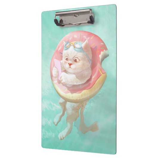 Katze auf Donut Pool Floating Klemmbrett (Links)