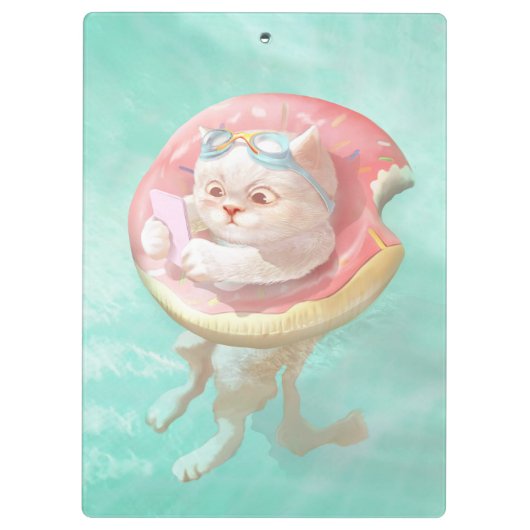 Katze auf Donut Pool Floating Klemmbrett (Rückseite)