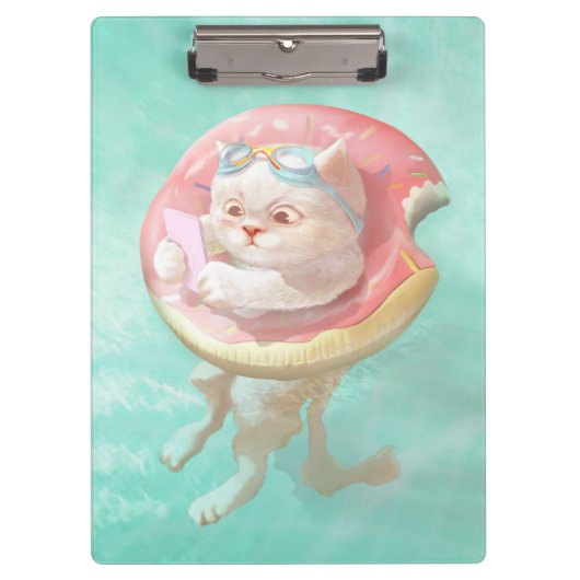 Katze auf Donut Pool Floating Klemmbrett (Vorderseite)