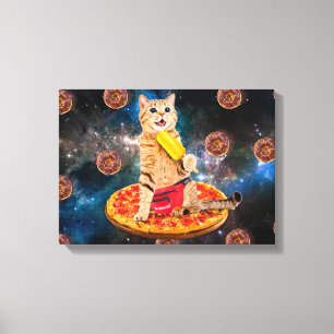 Katze auf eine Pizza, die Lollo isst Leinwanddruck