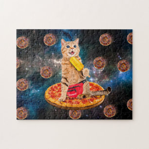 Katze auf eine Pizza, die Lollo isst Puzzle