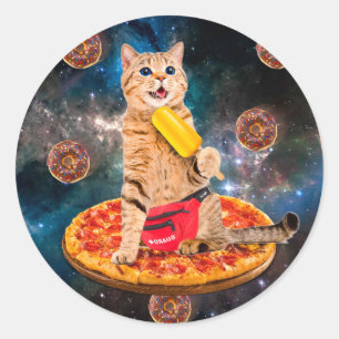 Katze auf eine Pizza, die Lollo isst Runder Aufkleber