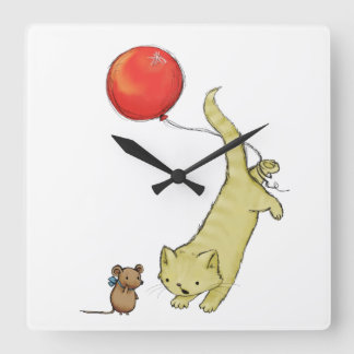 Katze auf einem Ballon Quadratische Wanduhr