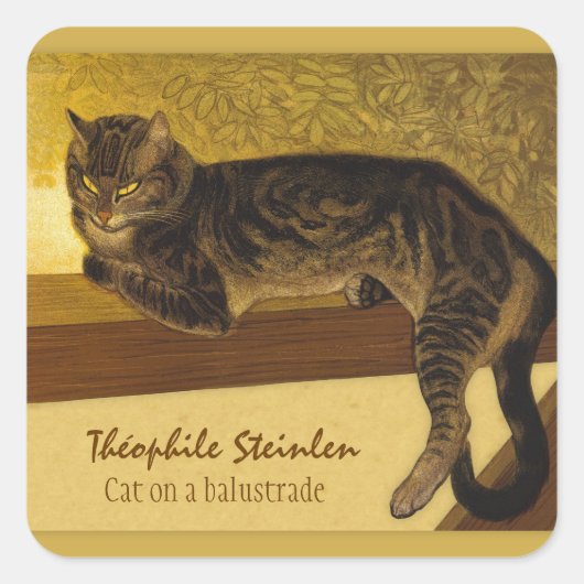 Katze auf einem Balustrade CC0234 Théophile Steinl Quadratischer Aufkleber (Vorderseite)