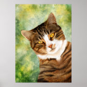 Katze auf einem Baum, der grün-gelb-braun Zeichne Poster (Vorne)