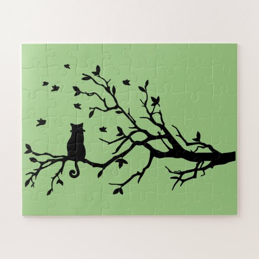 Katze auf einem Baum - Silhouette Puzzle (Horizontal)