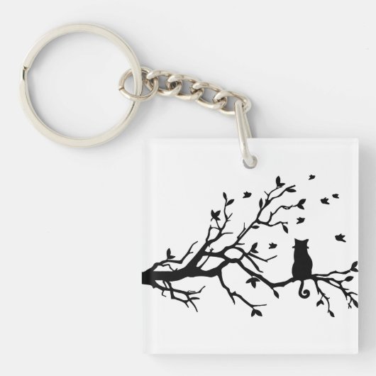 Katze auf einem Baum - Silhouette Schlüsselanhänger (Vorderseite)