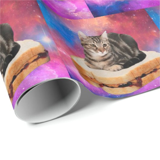 Katze auf einem Brot im Weltraum Geschenkpapier (Rolleneckpunkt)