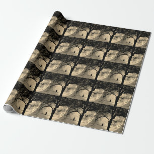 Katze auf einem Draht bei Vollmond Geschenkpapier