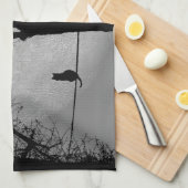 Katze auf einem Draht Vollmond Geschirrtuch (Viertel Falte)