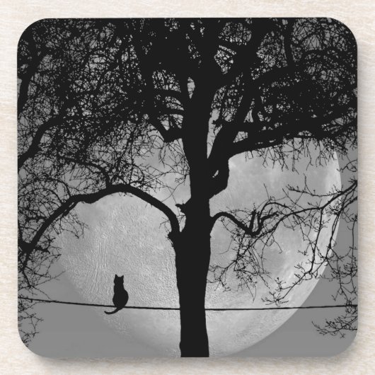 Katze auf einem Draht Vollmond Getränkeuntersetzer (Vorderseite)