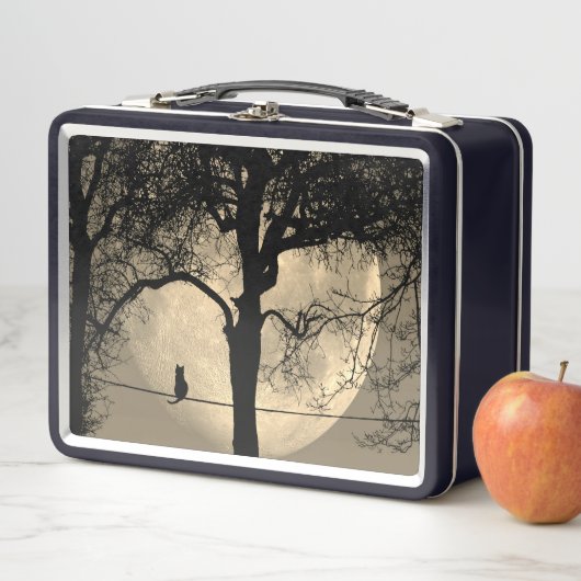 Katze auf einem Draht Vollmond Metall Brotdose (Beispiel)