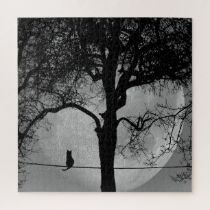 Katze auf einem Draht Vollmond Puzzle