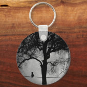 Katze auf einem Draht Vollmond Schlüsselanhänger (Rückseite)