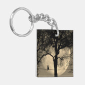 Katze auf einem Draht Vollmond Schlüsselanhänger (Vorderseite links)