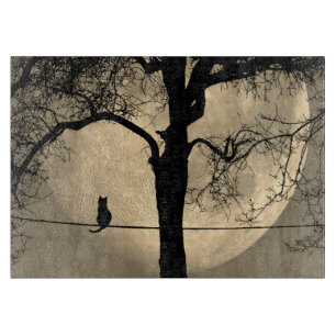 Katze auf einem Draht Vollmond Schneidebrett