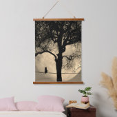 Katze auf einem Draht Vollmond Wandteppich Mit Holzrahmen (Schlafzimmer)