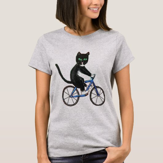 Katze auf einem Fahrradhemd für Frauen auf Fahrräd T-Shirt (Vorderseite)