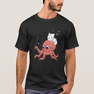 Katze auf einem Kraken Süßes Ozean Kinderdesign T-Shirt