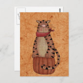 Katze auf einem Kürbis Postkarte (Vorne/Hinten)
