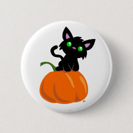 Katze auf einem Kürbisknopf Button
