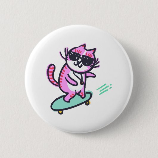KATZE AUF EINEM SKATEBOARD BUTTON (Vorderseite)