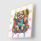 Katze auf einem Skateboard mit tropischem Flair fe Quadratische Wanduhr (Winkel)