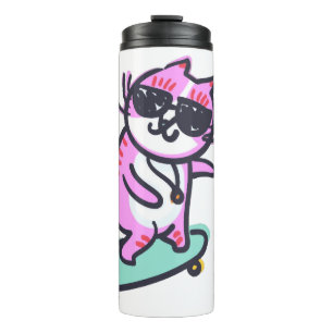 KATZE AUF EINEM SKATEBOARD THERMOSBECHER