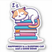 Katze auf einem Stapel Bücher Niedlich Personalisi Aufkleber (Vorderseite)