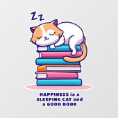 Katze auf einem Stapel Bücher Niedlich Personalisi Fensteraufkleber (Blatt)