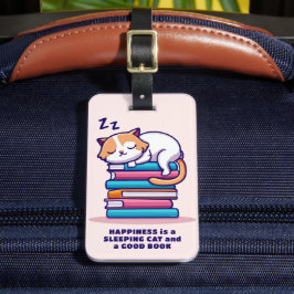 Katze auf einem Stapel Bücher Niedlich Personalisi Gepäckanhänger