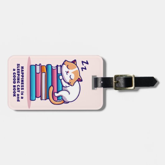 Katze auf einem Stapel Bücher Niedlich Personalisi Gepäckanhänger (Vorderseite horizontal)