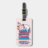 Katze auf einem Stapel Bücher Niedlich Personalisi Gepäckanhänger (Vorderseite vertikal)
