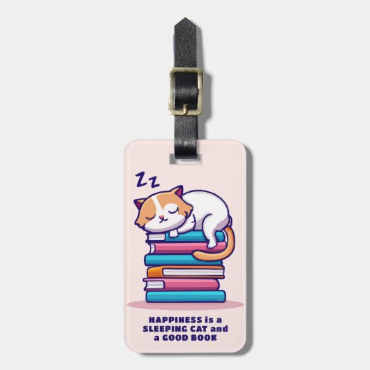 Katze auf einem Stapel Bücher Niedlich Personalisi Gepäckanhänger (Vorderseite vertikal)