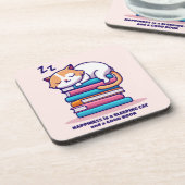 Katze auf einem Stapel Bücher Niedlich Personalisi Getränkeuntersetzer (Linke Seite)