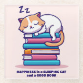 Katze auf einem Stapel Bücher Niedlich Personalisi Glasuntersetzer (Vorderseite)