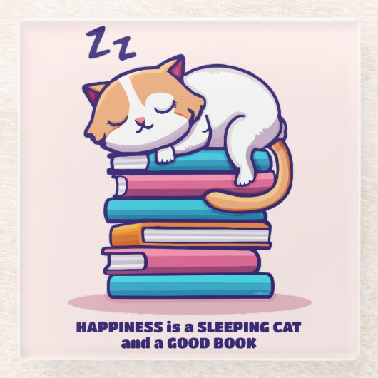 Katze auf einem Stapel Bücher Niedlich Personalisi Glasuntersetzer (Vorderseite)