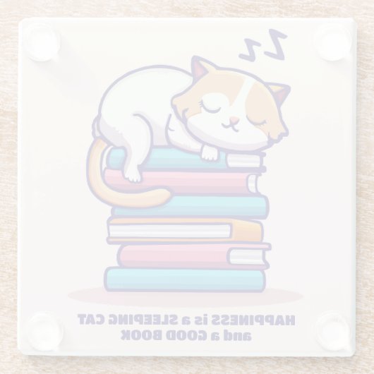 Katze auf einem Stapel Bücher Niedlich Personalisi Glasuntersetzer (Rückseite)