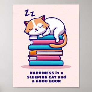 Katze auf einem Stapel Bücher Niedlich Personalisi Poster