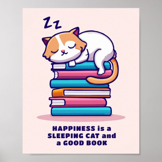 Katze auf einem Stapel Bücher Niedlich Personalisi Poster (Vorne)
