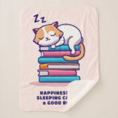 Katze auf einem Stapel Bücher Niedlich Personalisi Sherpadecke (Vorderseite)