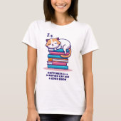 Katze auf einem Stapel Bücher Niedlich Personalisi T-Shirt (Vorderseite)