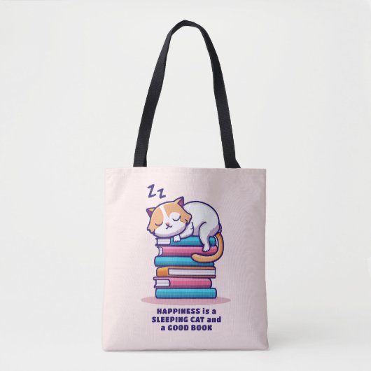 Katze auf einem Stapel Bücher Niedlich Personalisi Tasche (Vorderseite)