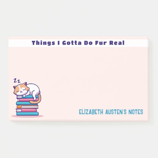 Katze auf einem Stapel Bücher Niedliche Personalis Post-it Klebezettel (Vorderseite)